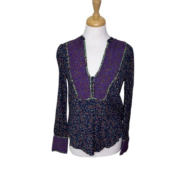 VERONICA BEARD Betta floral blouse Green Purple Size 0 NWT - Picture 3 of 16